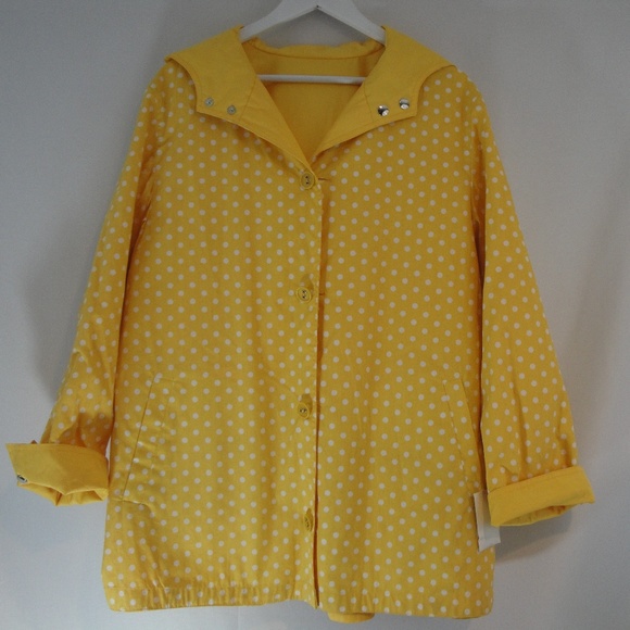 TALBOTS Rain Jacket Reversible XL Yellow Polka Dot - Picture 2 of 8